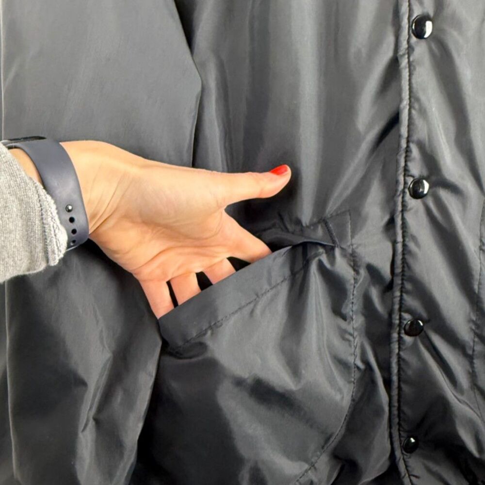 Vintage Black Coach Jacket Workwear Snap Front Windbreaker Graphic Back Pla-Jac - Picture 5 of 8